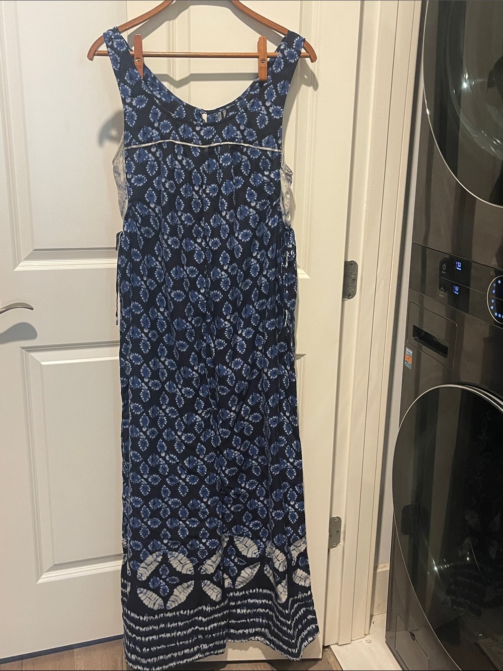 Blue Patterned Sleeveless jumpsuit